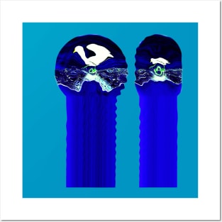 Night Blue Birds greek column psychedelic abstract oil painting photography Posters and Art